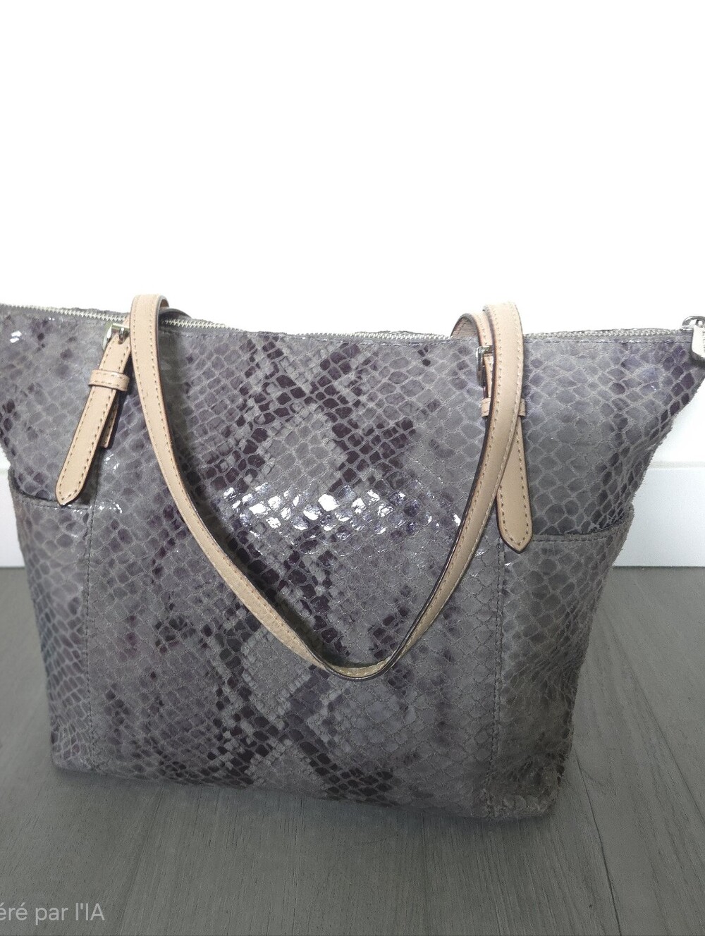 MICHAEL KORS Grey Python Snake Embossed Leather Tote Bag Shoulder Purse Pocket